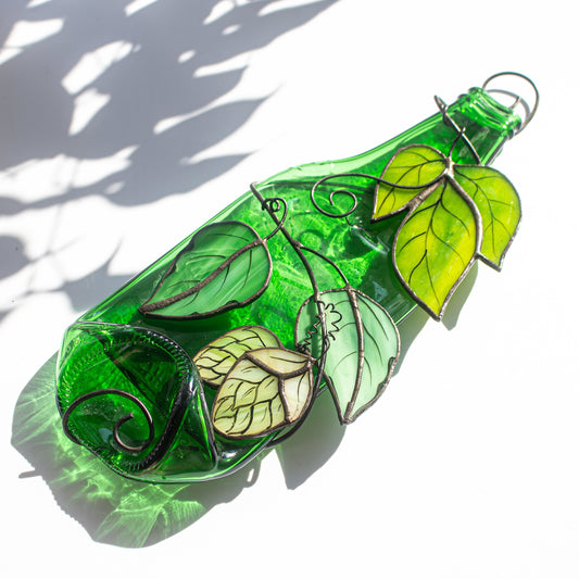 Fused Glass Bottle with Hops