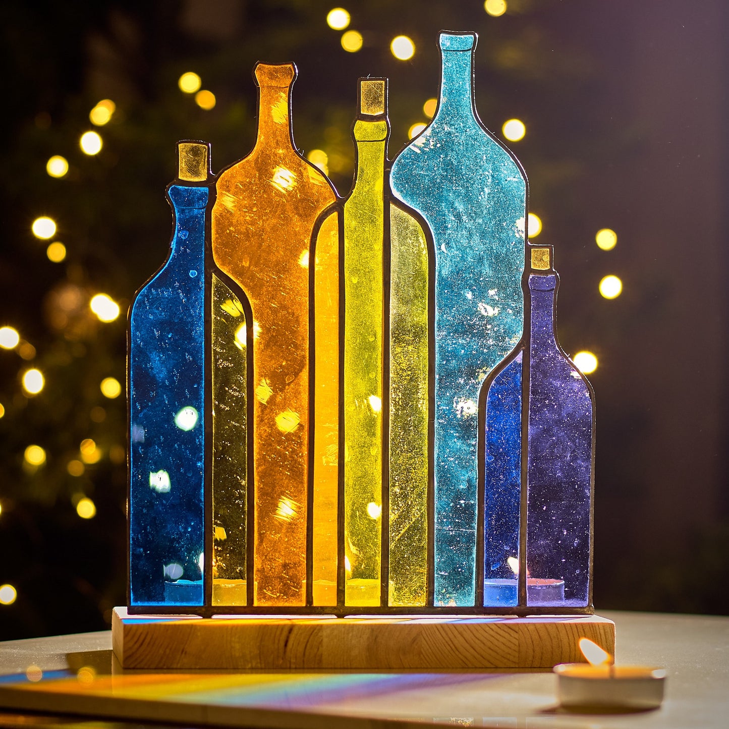 Colorful Bottles Stained Glass Table Stand Decor