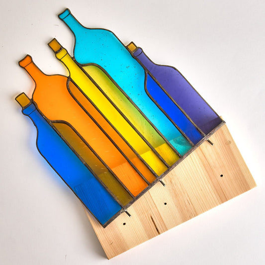 Colorful bottles Stained glass table stand decor