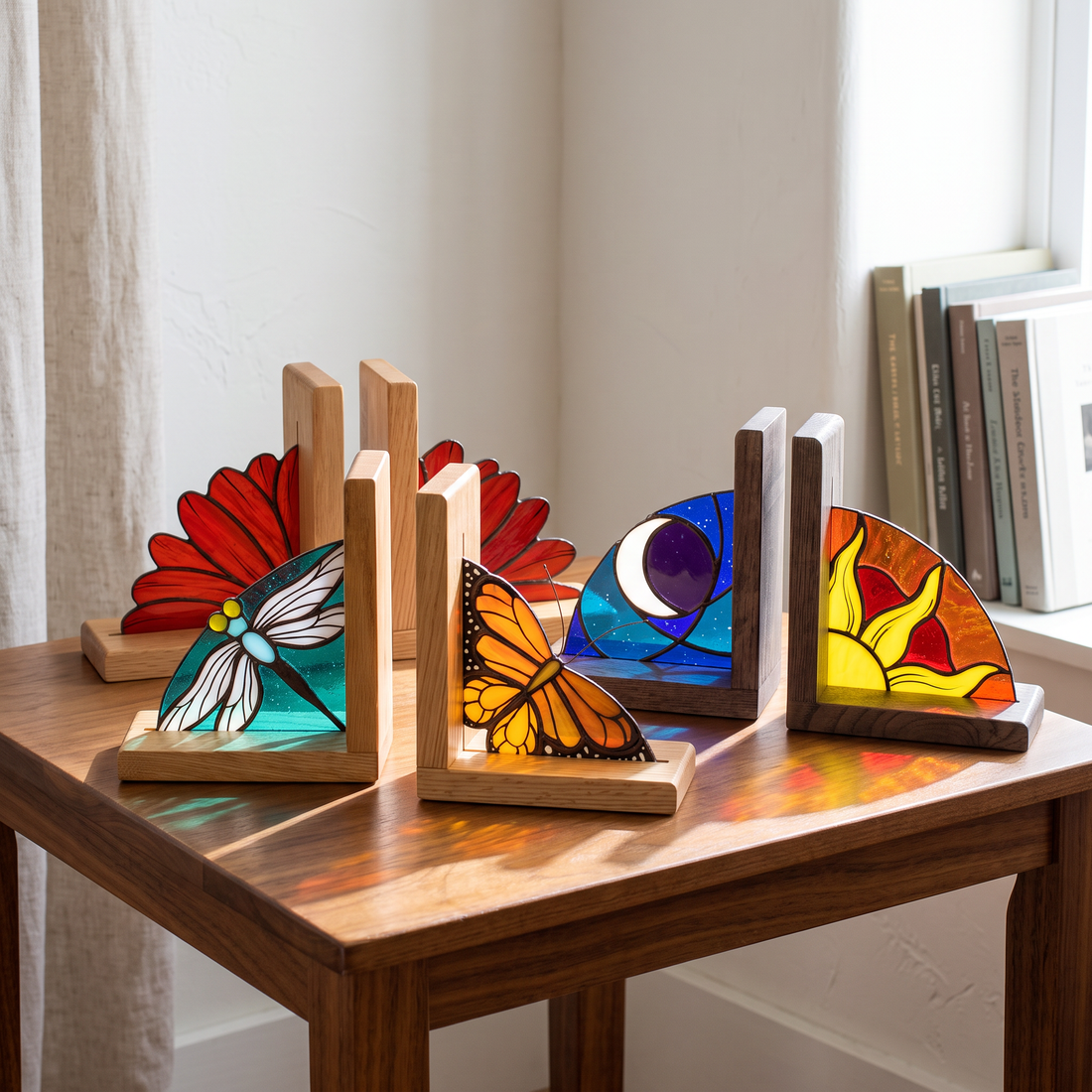 Stained glass bookends for book lovers and collectors