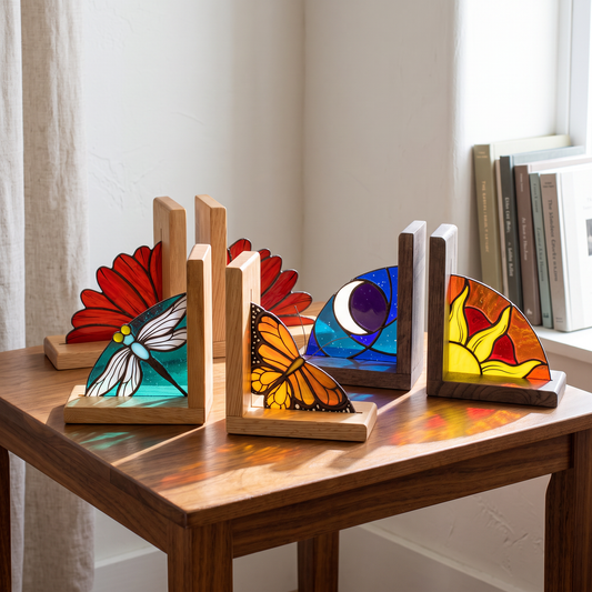 Stained glass bookends for book lovers and collectors