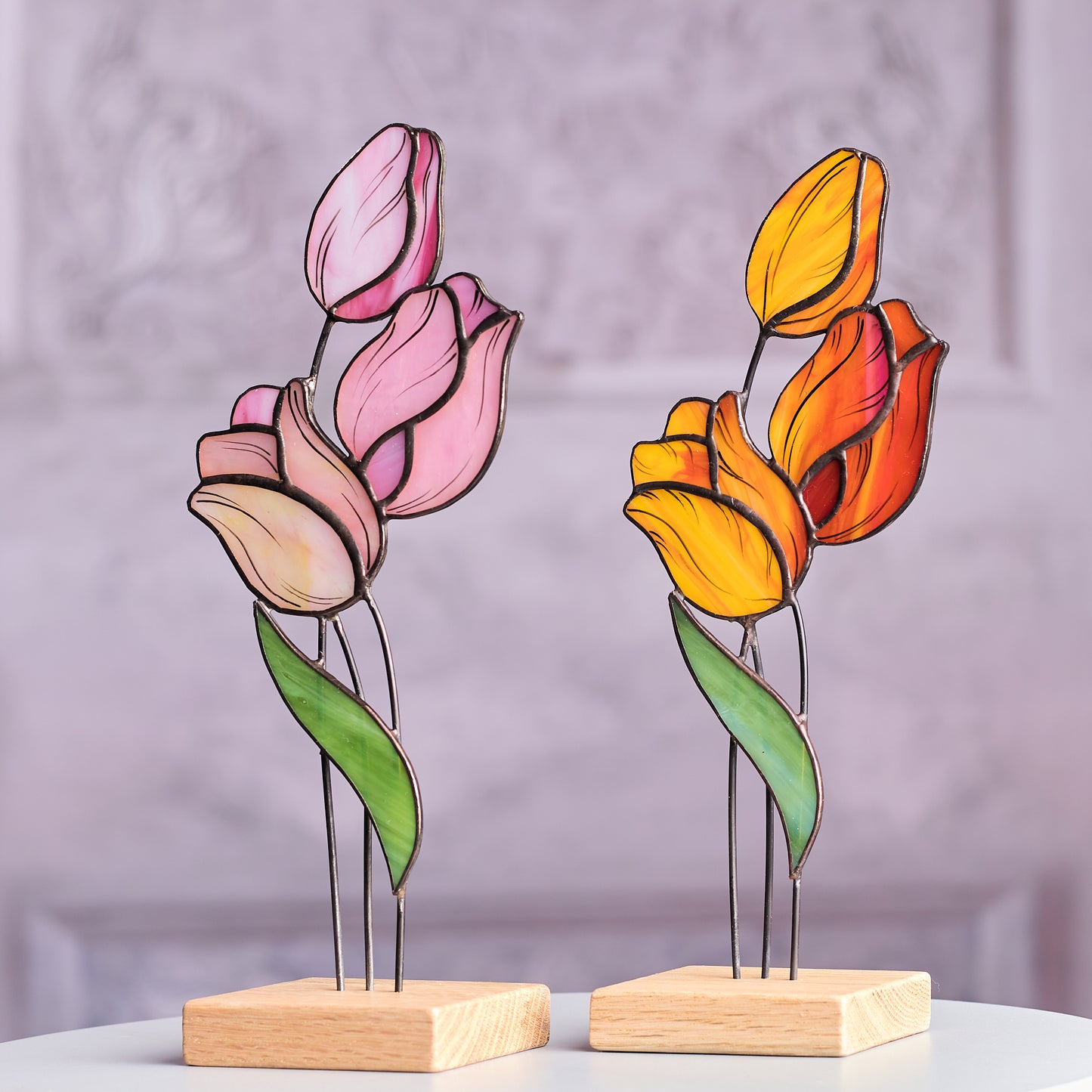 Tulip Flower Stained Glass Tabletop