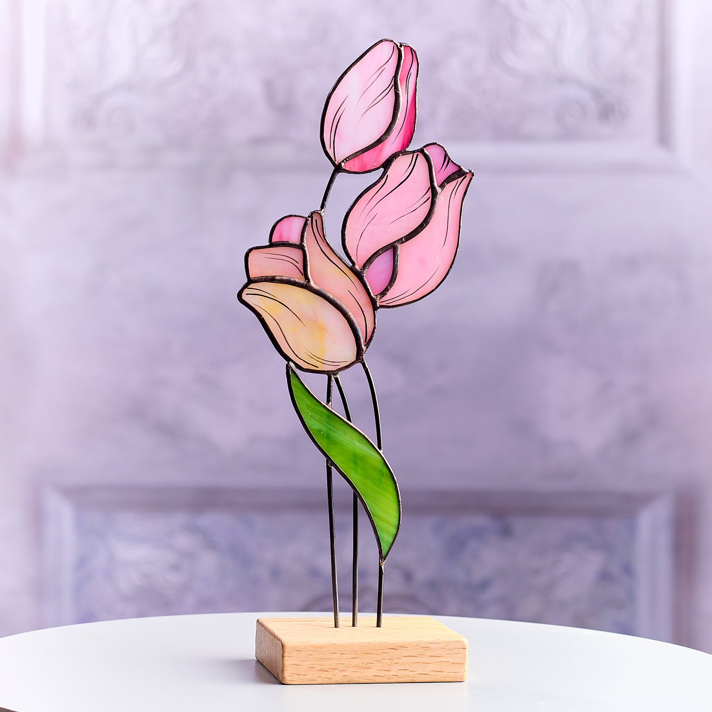 Tulip Flower Stained Glass Tabletop