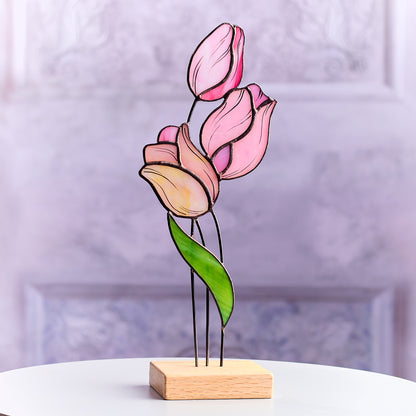 Tulip Flower Stained Glass Tabletop
