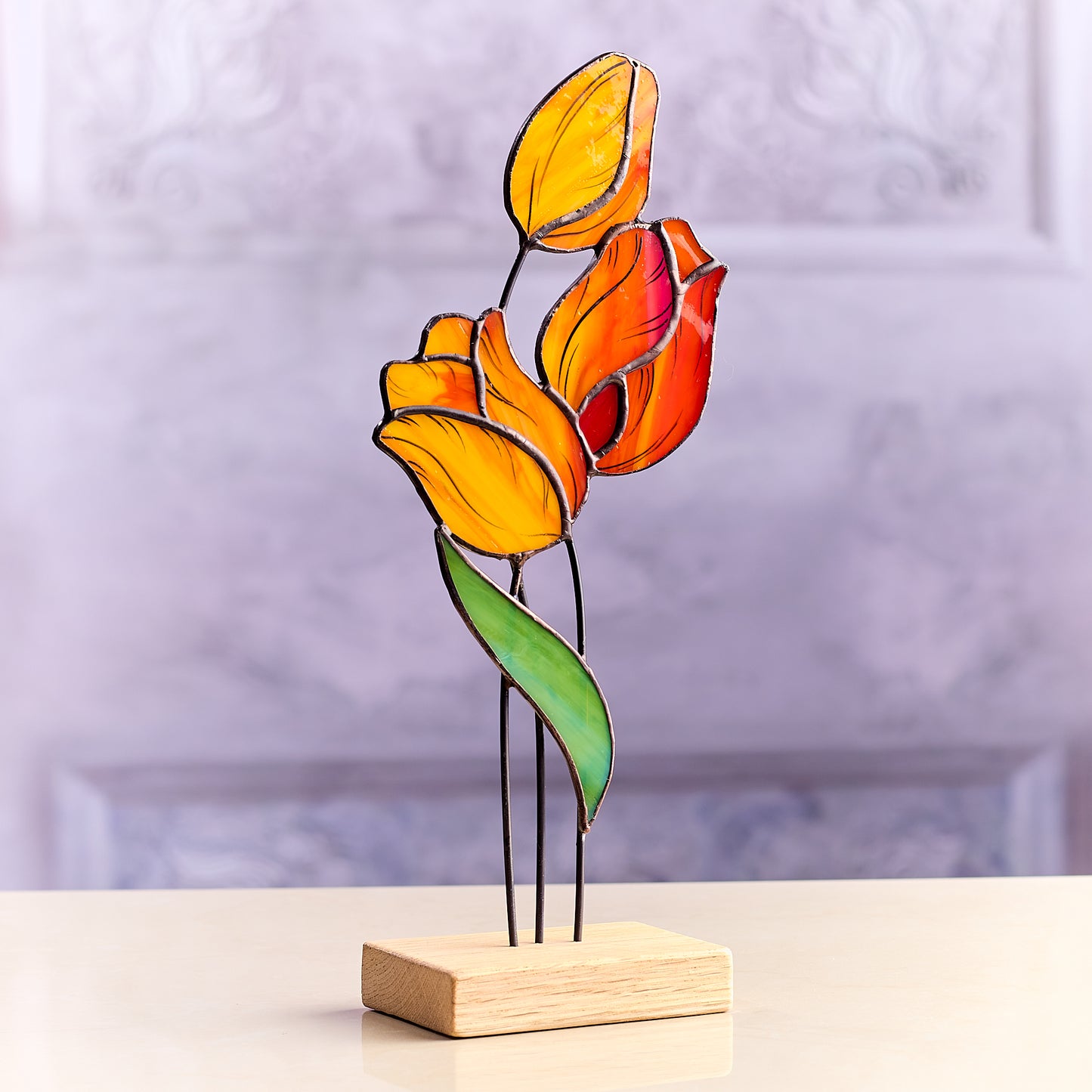 Tulip Flower Stained Glass Tabletop