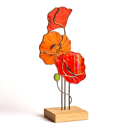 Red Poppy Flower Stained Glass Tabletop