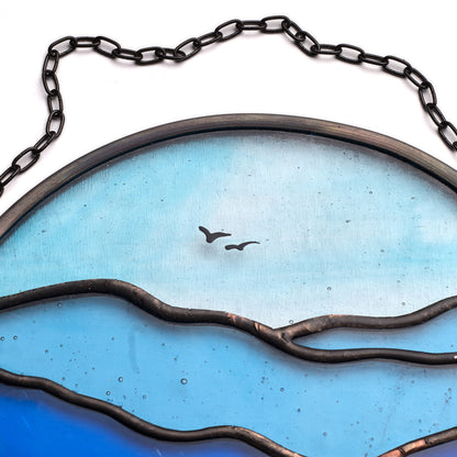 Blue Mountains and Sky Landscape Stained Glass Suncatcher