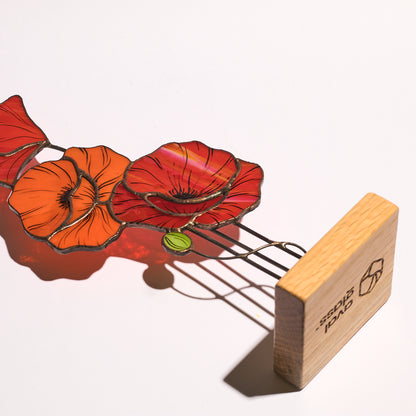 Red Poppy Flower Stained Glass Tabletop