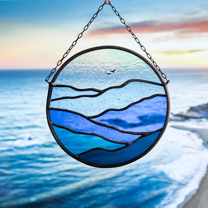 Blue Mountains and Sky Landscape Stained Glass Suncatcher