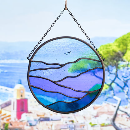 Blue Mountains and Sky Landscape Stained Glass Suncatcher