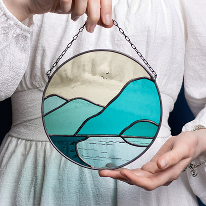 Emerald Horizons Lake Amidst Mountain Scenery Suncatcher