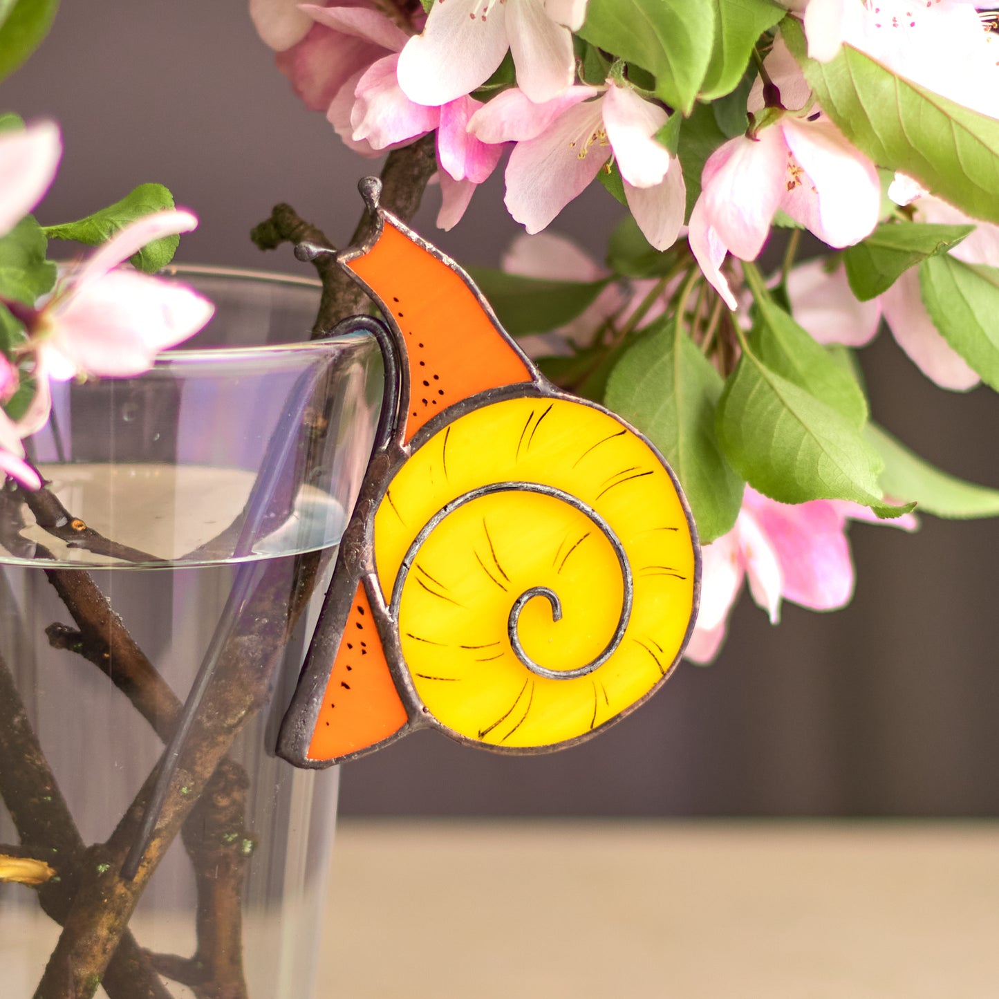 Curios Snail Plant Pot Stained Glass Decoration