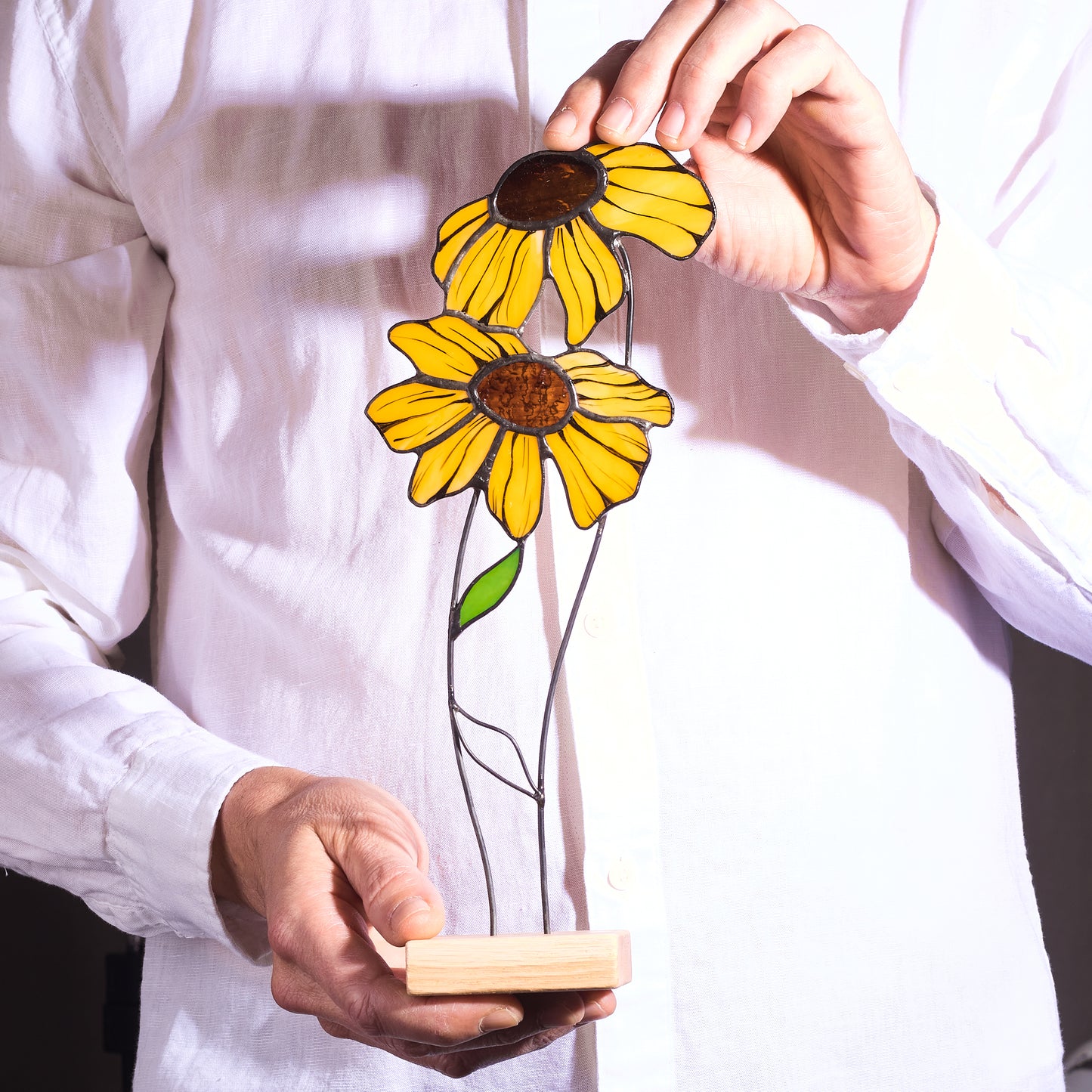 Black Eyed Susan Flower Stained Glass Tabletop