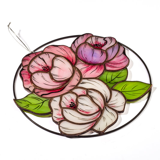 Peonies Stained Glass Flowers Sun Catcher
