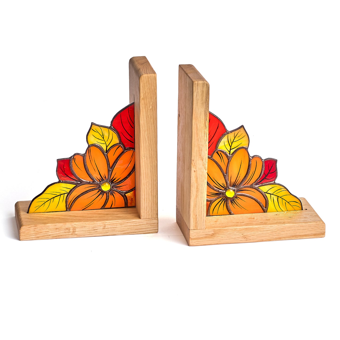 Fall Leaves Stained Glass Bookends