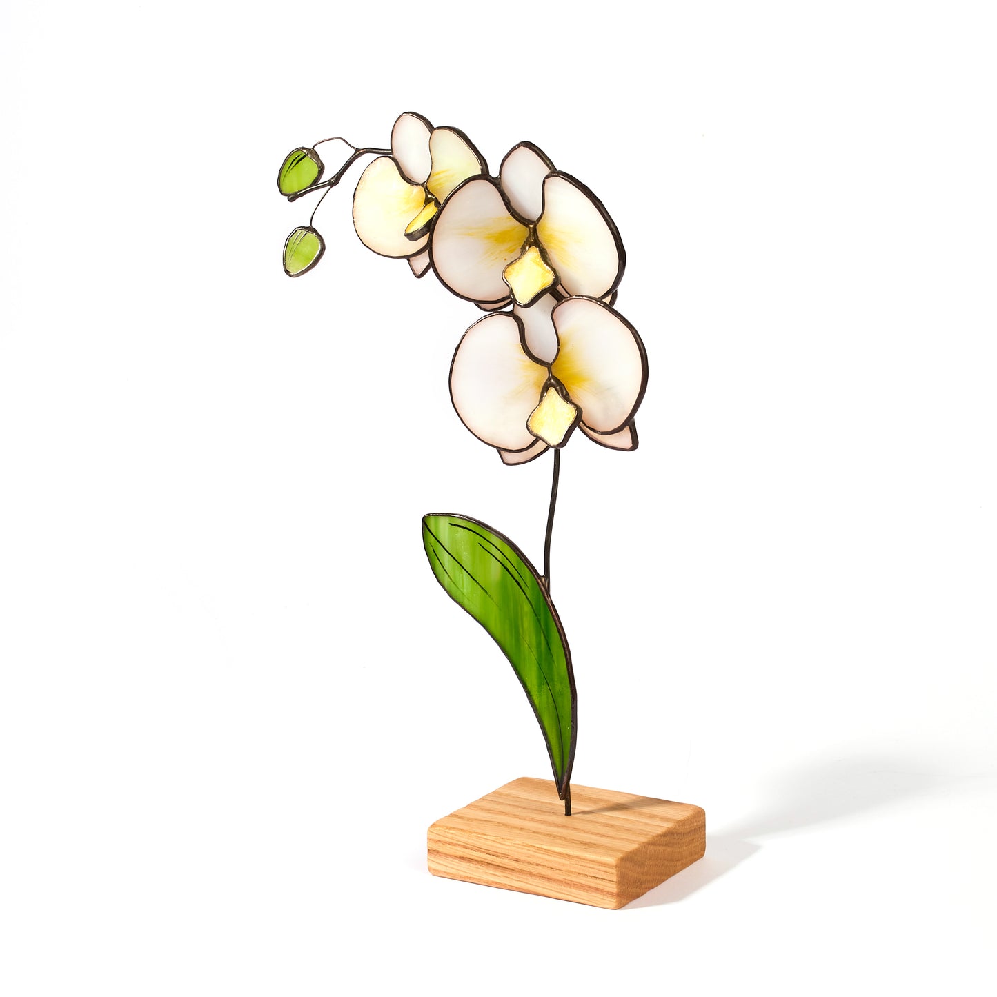 White Orchid Flower Stained Glass Tabletop