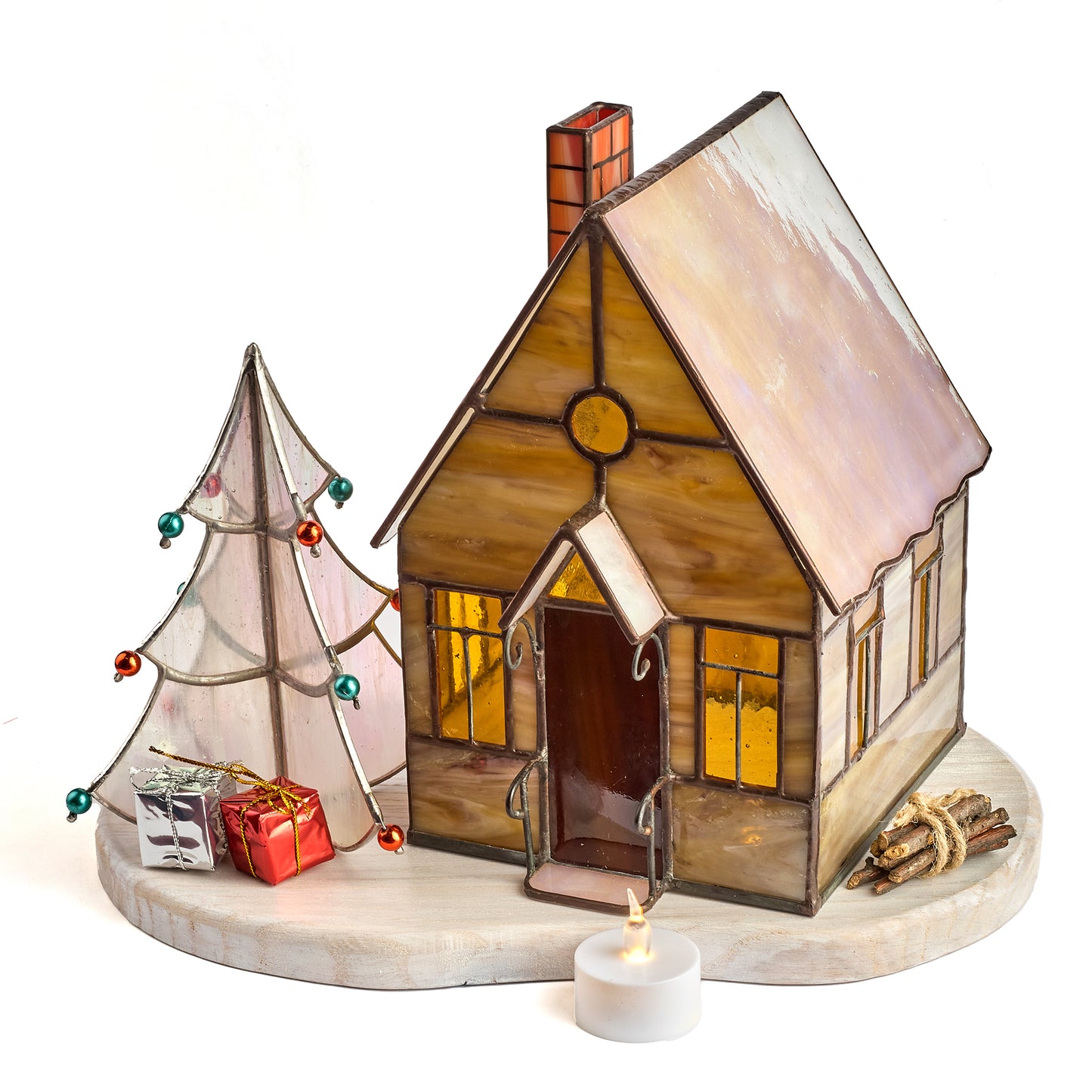 Christmas Village House Stained Glass Candle Holder