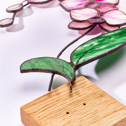 Pink Orchid Flower Stained Glass Tabletop