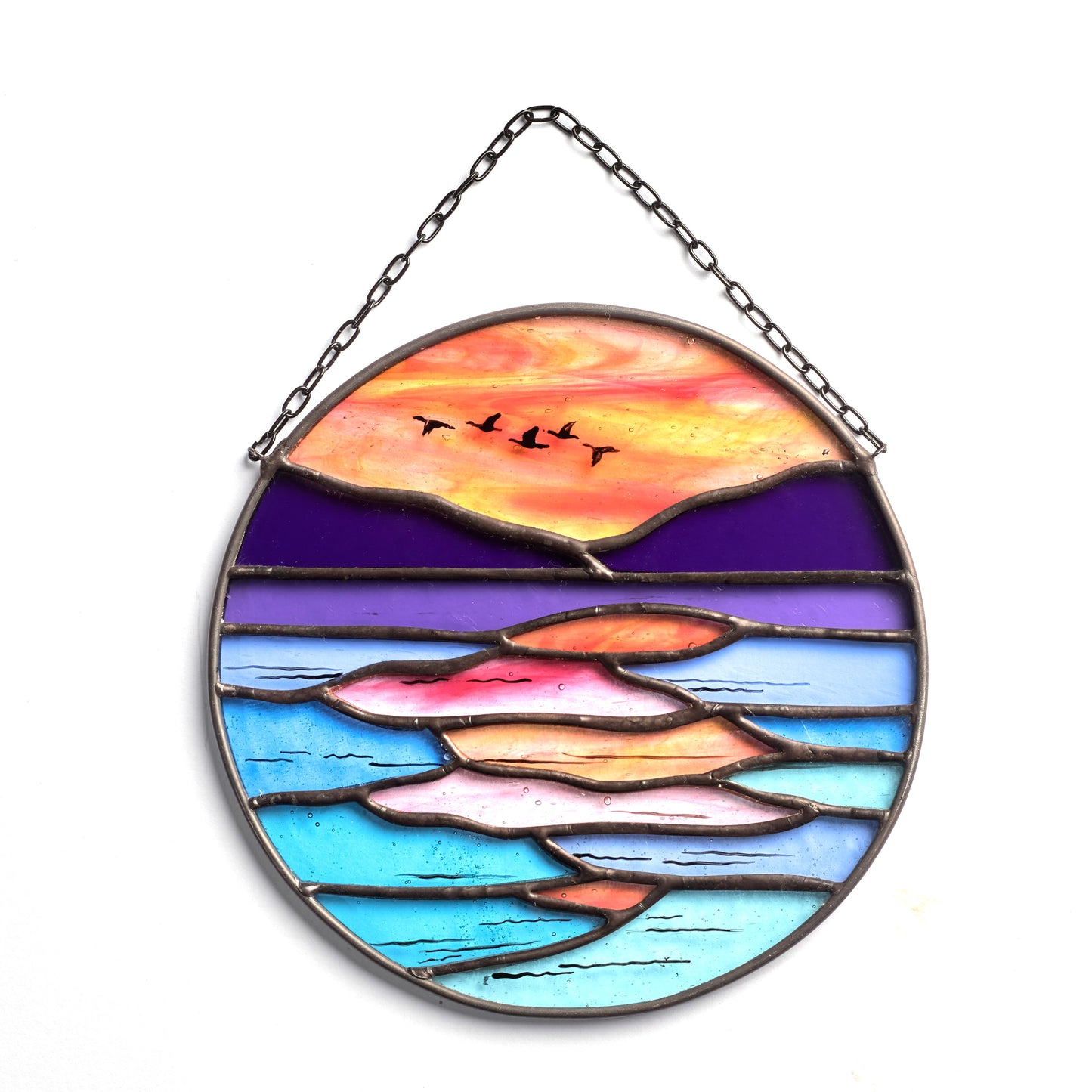 Sunset Serenity Landscape Stained Glass