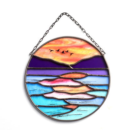 Sunset Serenity Landscape Stained Glass