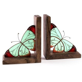 Soft Mint Butterfly Stained Glass Bookends