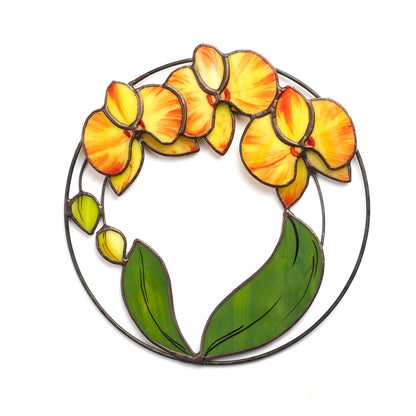 Stained Glass Yellow Orchid Suncatcher