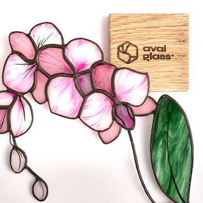 Pink Orchid Flower Stained Glass Tabletop