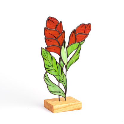 Red Ginger Flower Stained Glass Tabletop
