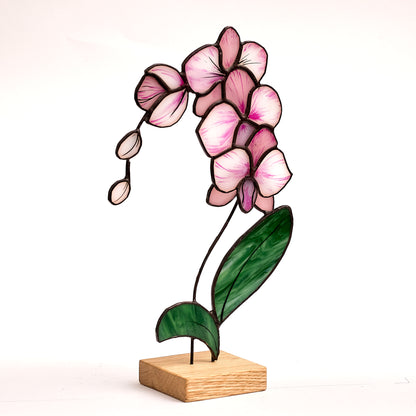 Pink Orchid Flower Stained Glass Tabletop