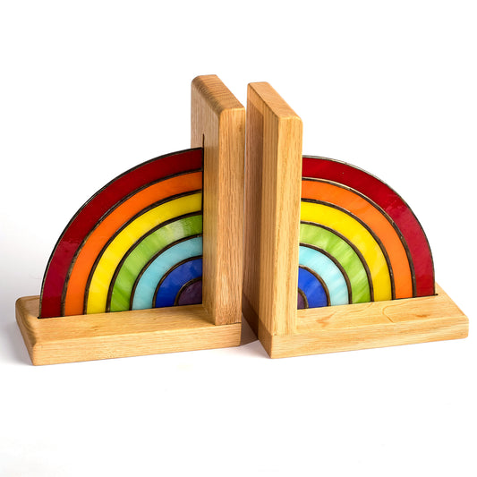 Rainbow Stained Glass Bookends