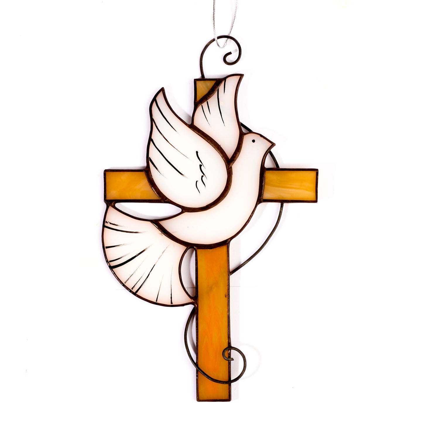 Stained Glass Cross White Dove