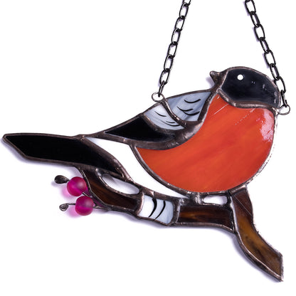 Bullfinch Bird Stained Glass Suncatcher