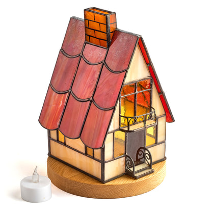 Stained Glass Cottage Candle Holder