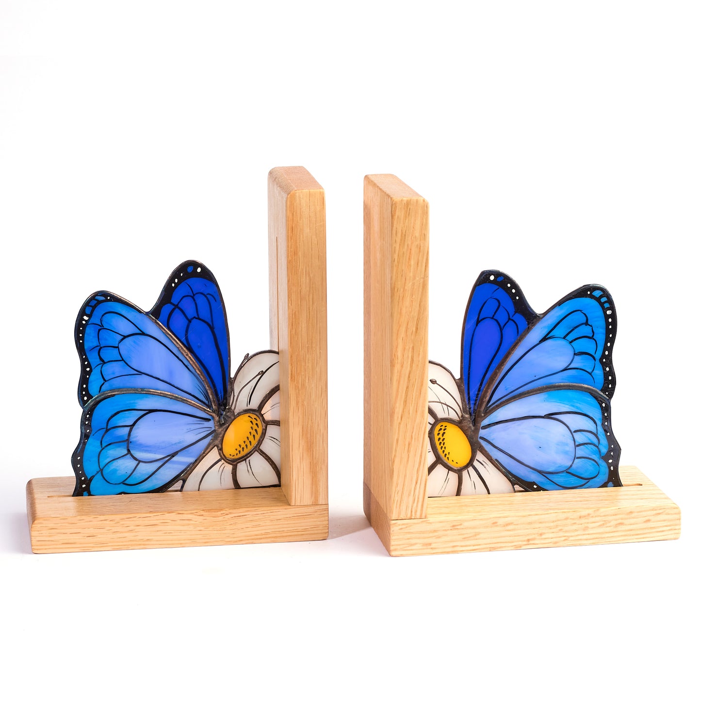 Blue Butterflies Stained Glass Bookends