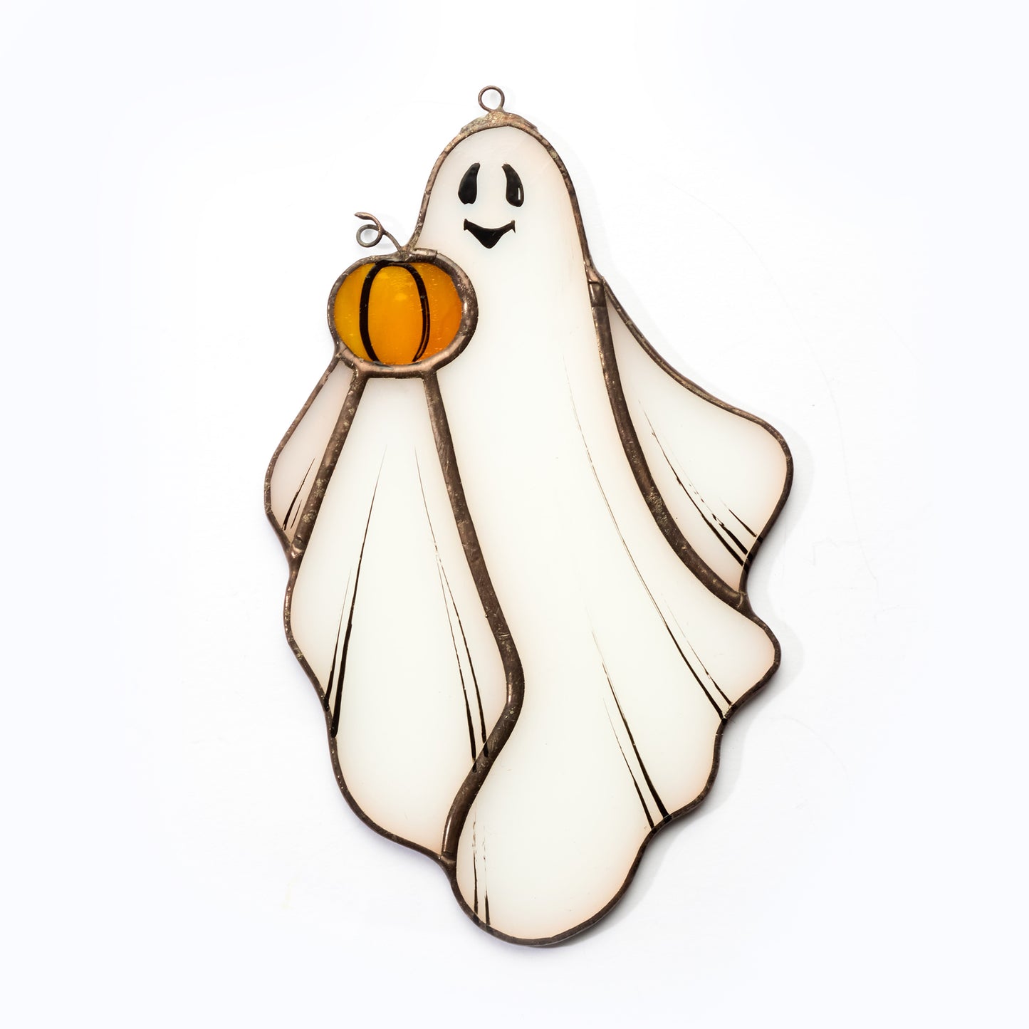 Ghost with Pumpkin Stained Glass Halloween Decoration