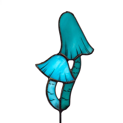 Blue Entoloma Mushroom Stained Glass Plant Pot Stake