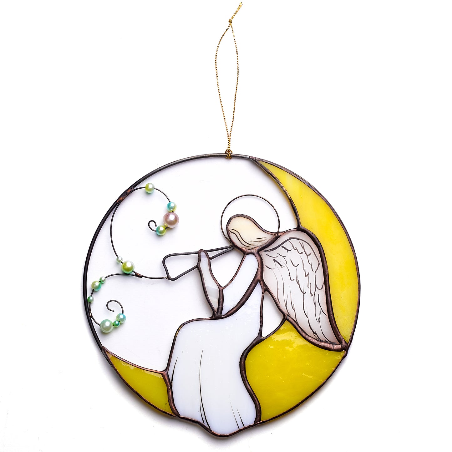 Angel on a Moon Stained Glass Suncatcher