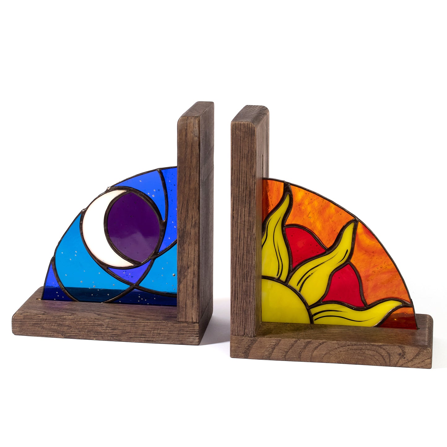 Sun and Moon Stained Glass Bookends