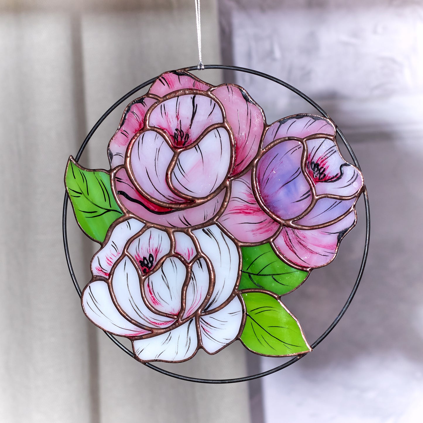 Peonies Flower Stained Glass Suncatcher