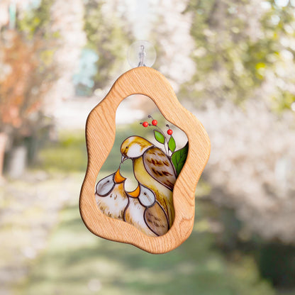 Nesting Birds Stained Glass Panel