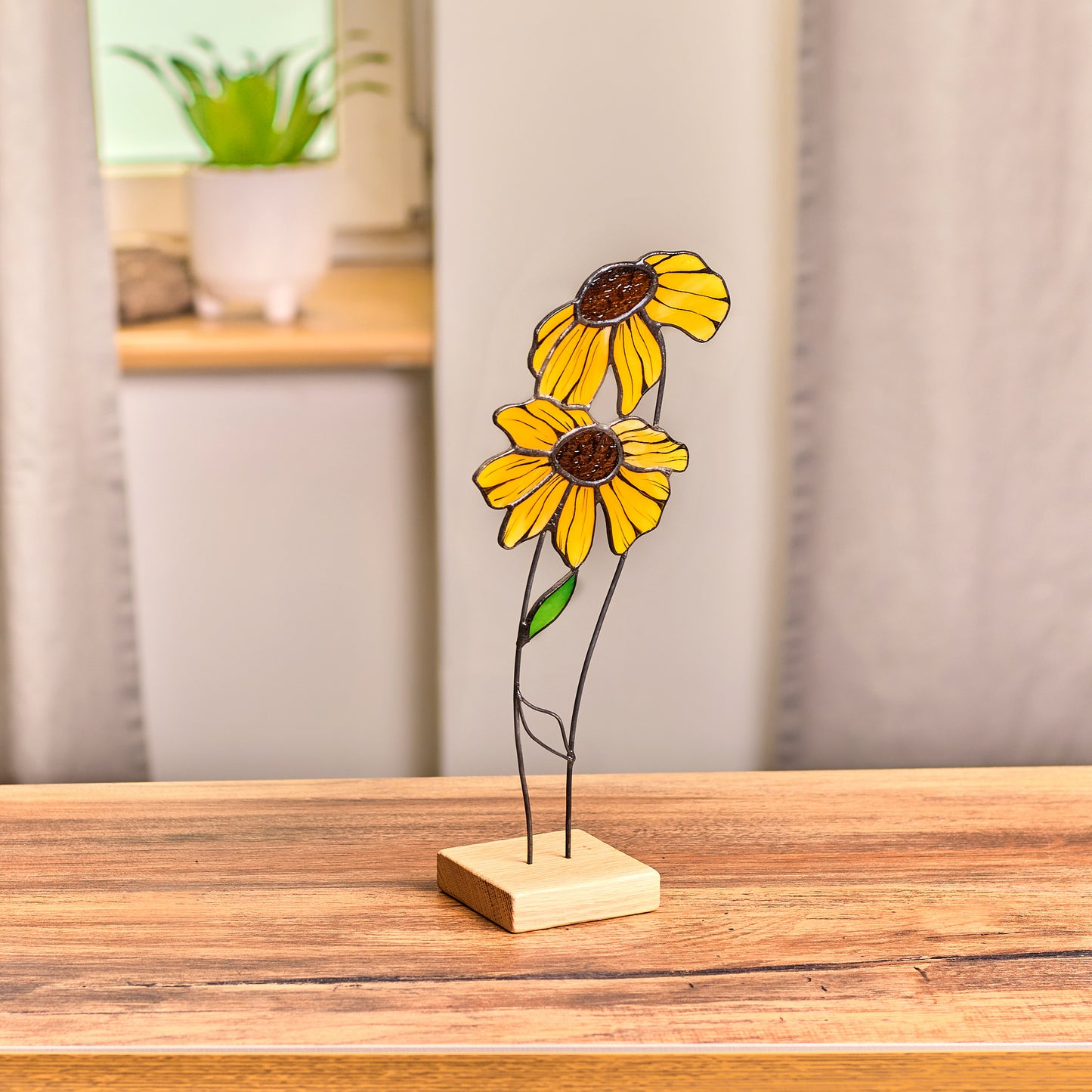 Black Eyed Susan Flower Stained Glass Tabletop