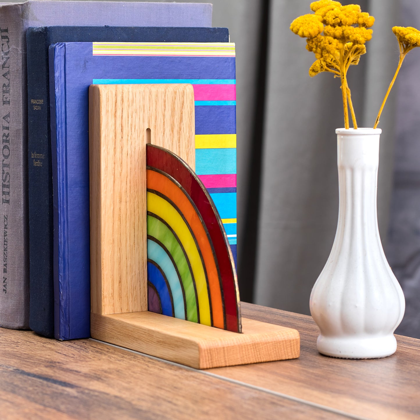 Rainbow Bookend Stained Glass - Unique Library Decor Bookends Bookshelf organizer pride gift idea