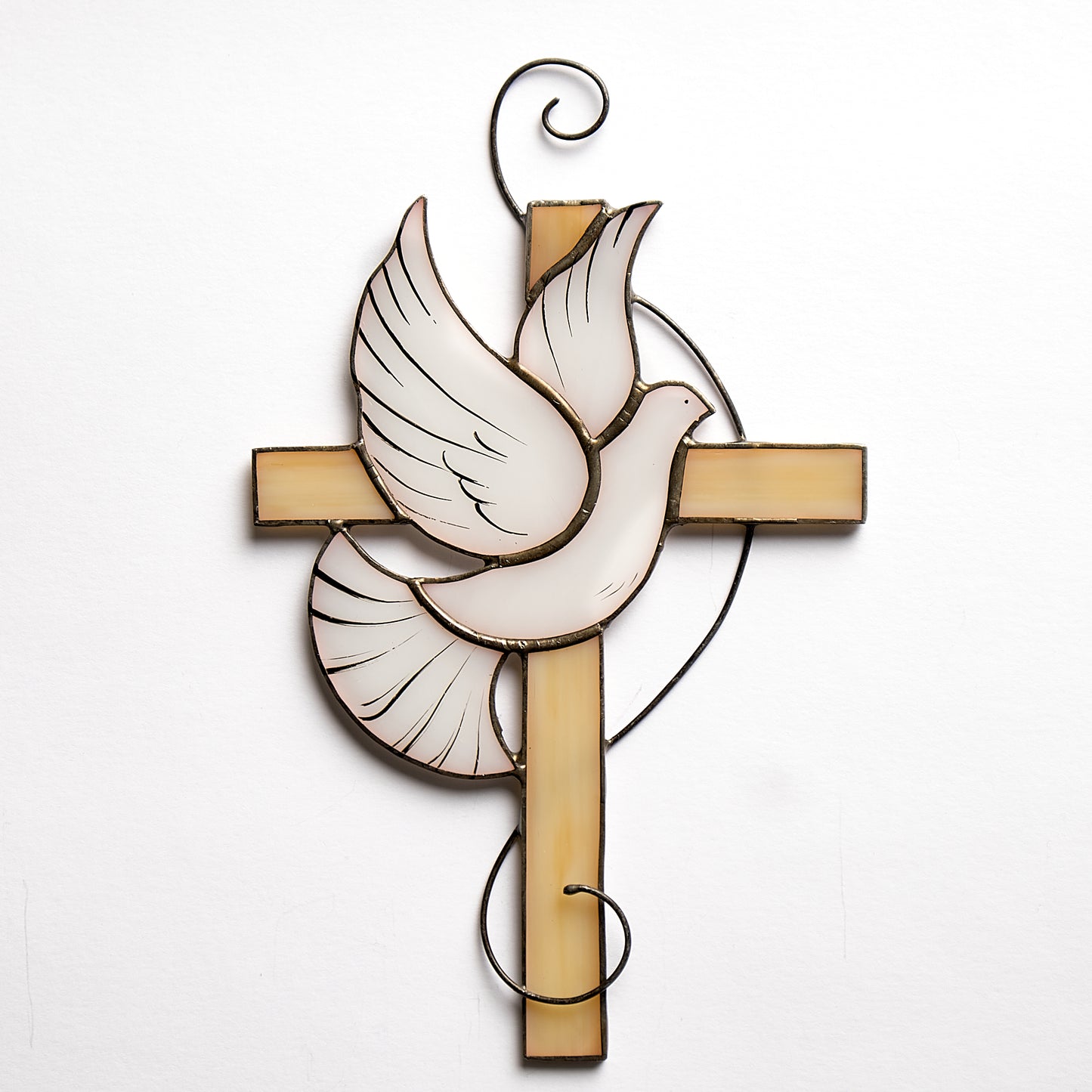 Stained Glass Cross White Dove