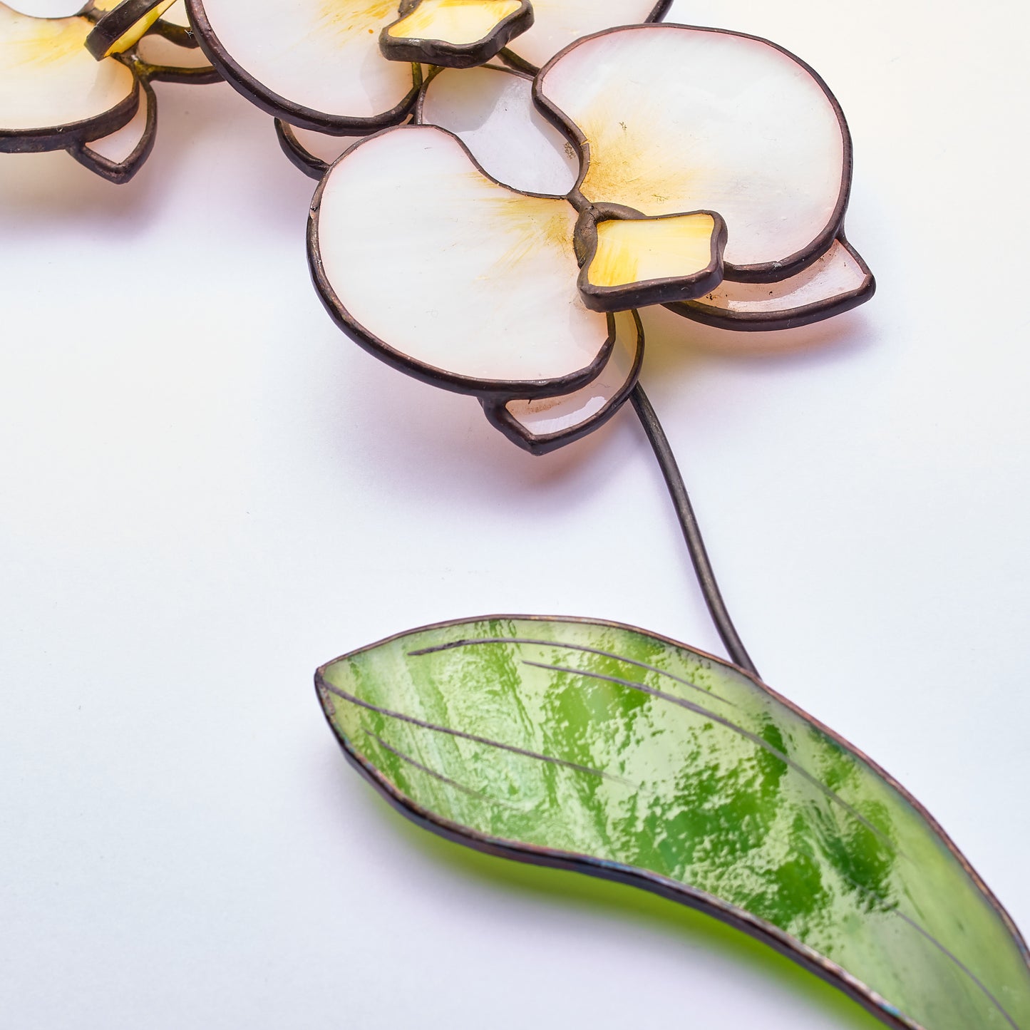 White Orchid Flower Stained Glass Tabletop