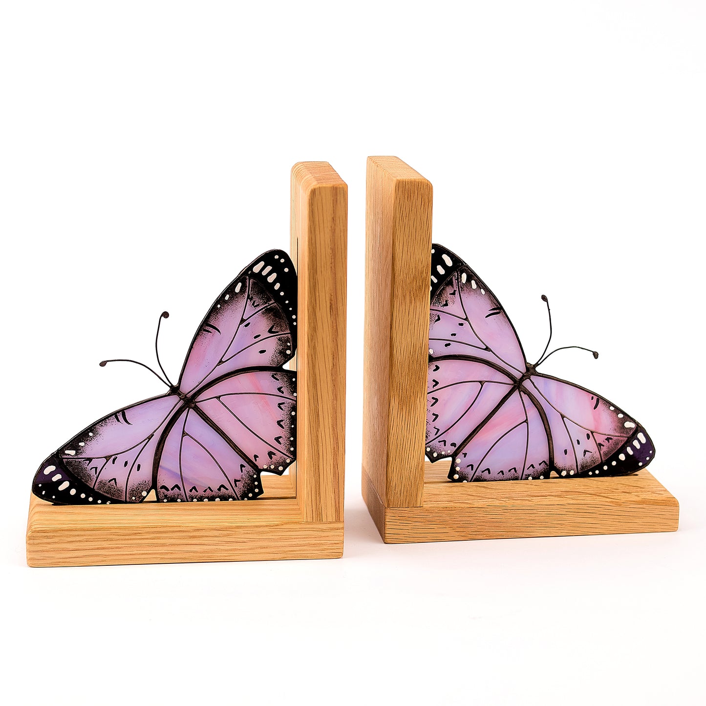 Lavender Monarch Butterfly Stained Glass Bookends