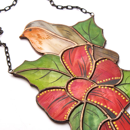 Stained Glass Robin Holly Bow