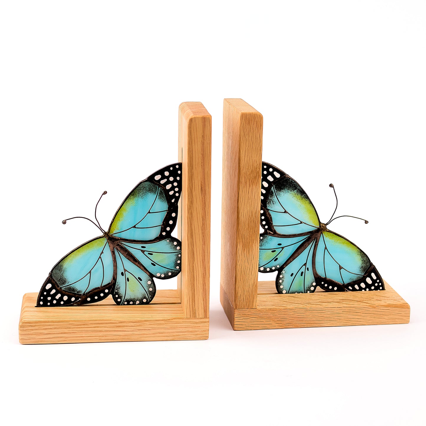 Morpho Butterfly Stained Glass Bookends