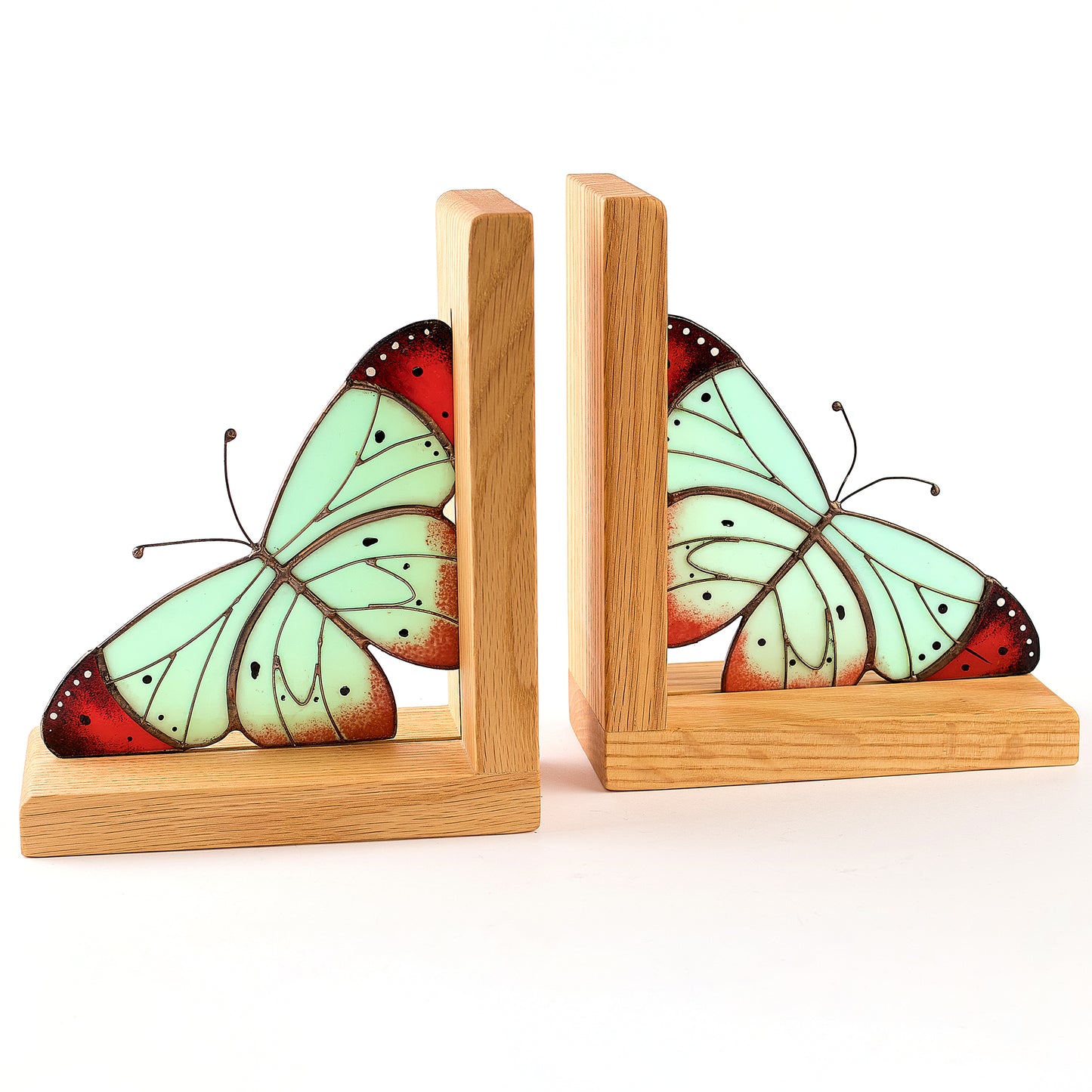 Soft Mint Butterfly Stained Glass Bookends