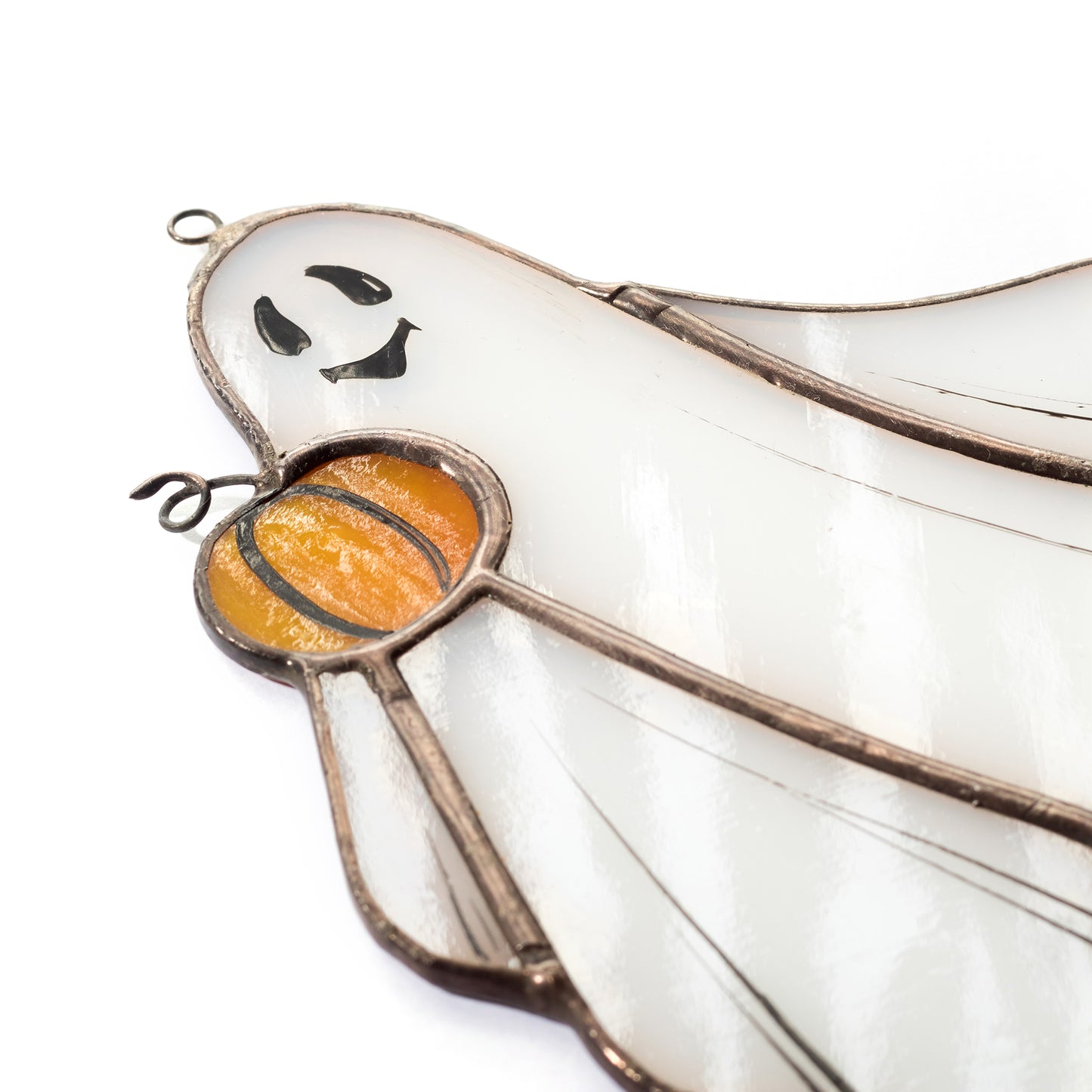 Ghost with Pumpkin Stained Glass Halloween Decoration