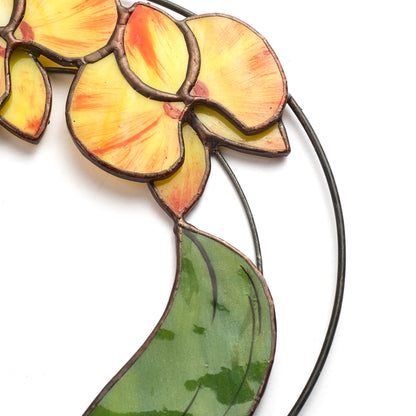 Stained Glass Yellow Orchid Suncatcher